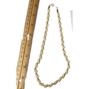 Vintage Gold Tone Faux Pearl Twisted Chain Choker Necklace 17 Inch Elegant Cream